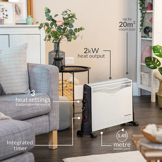 Russell Hobbs RHCVH4002-EU 2kW Convection Heater with Timer, White