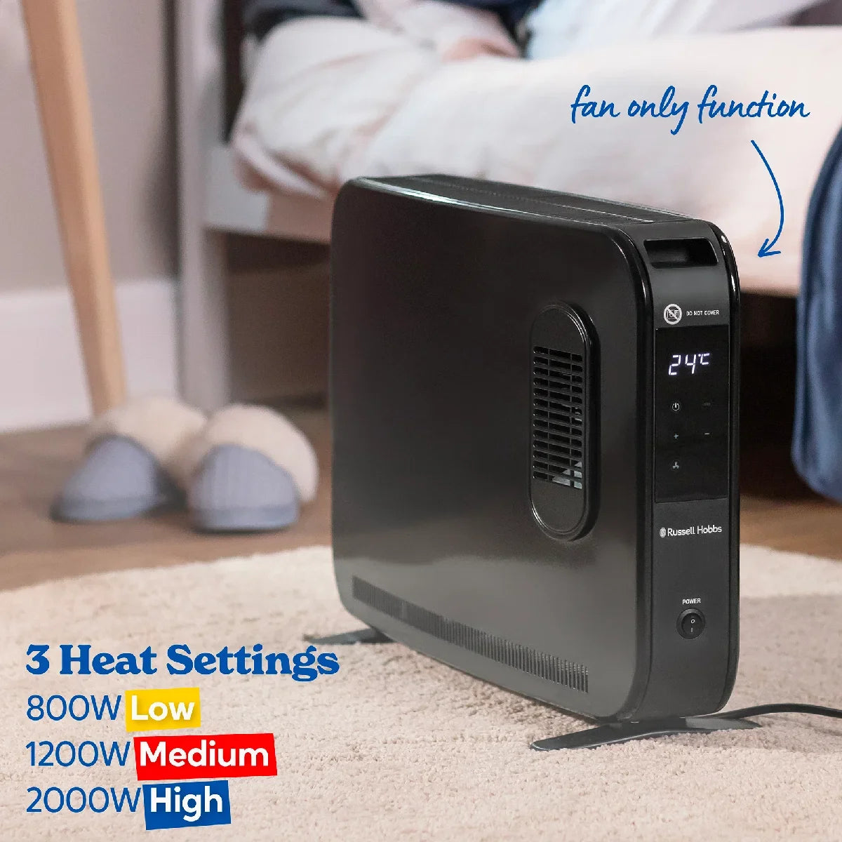 Russell Hobbs® RHCVHTF2004B, 2kW Digital Touch Panel Convection Heater with Turbo Fan and Remote in Black