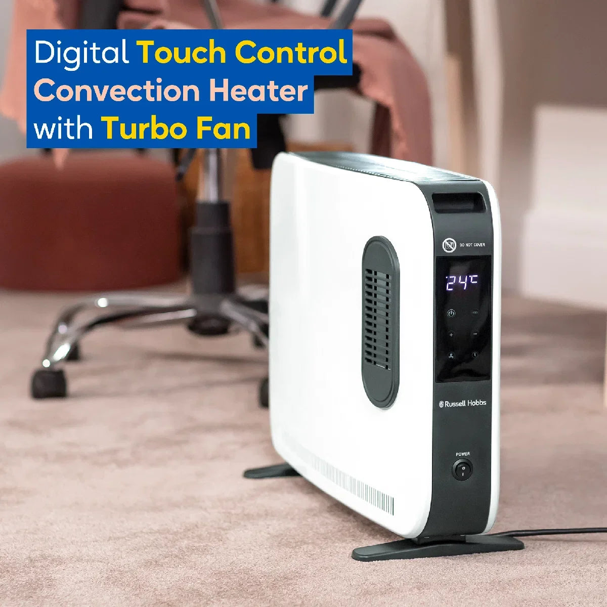 Russell Hobbs® RHCVHTF2004, 2kW Digital Touch Panel Convection Heater with Turbo Fan and Remote in White