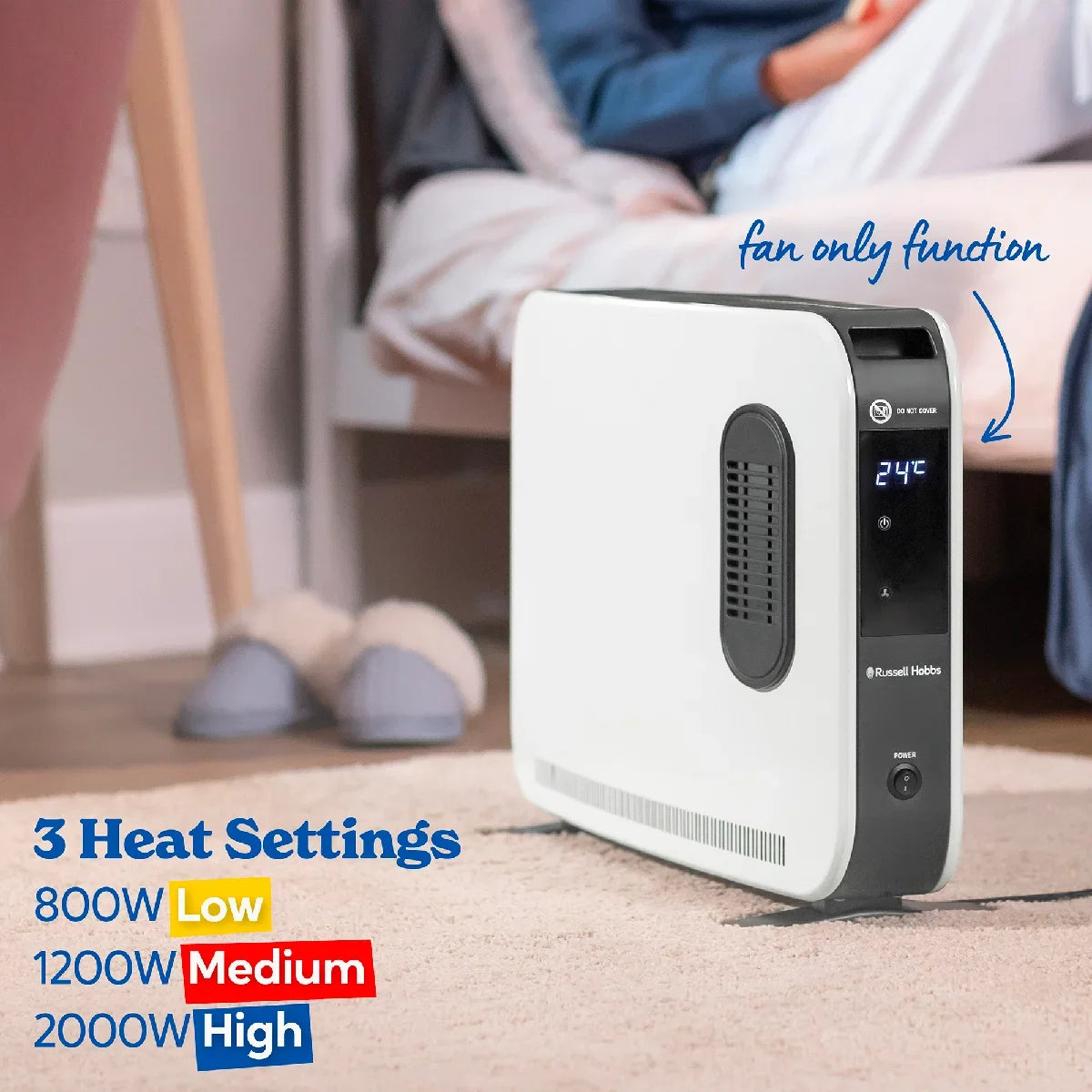 Russell Hobbs® RHCVHTF2004, 2kW Digital Touch Panel Convection Heater with Turbo Fan and Remote in White