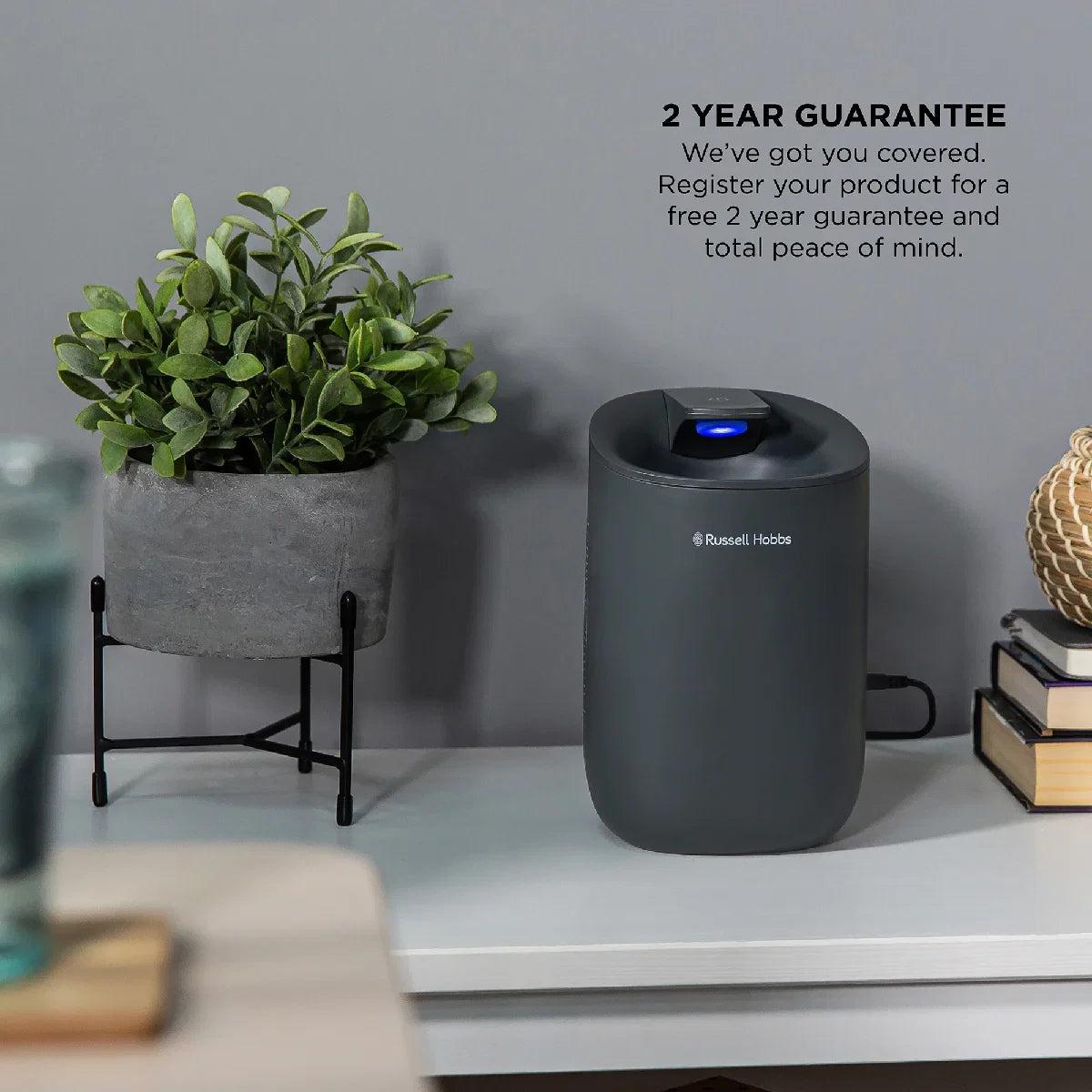 Russell Hobbs RHDH1061G Fresh Air Mini, Compact Dehumidifier, 300ml/day, Grey