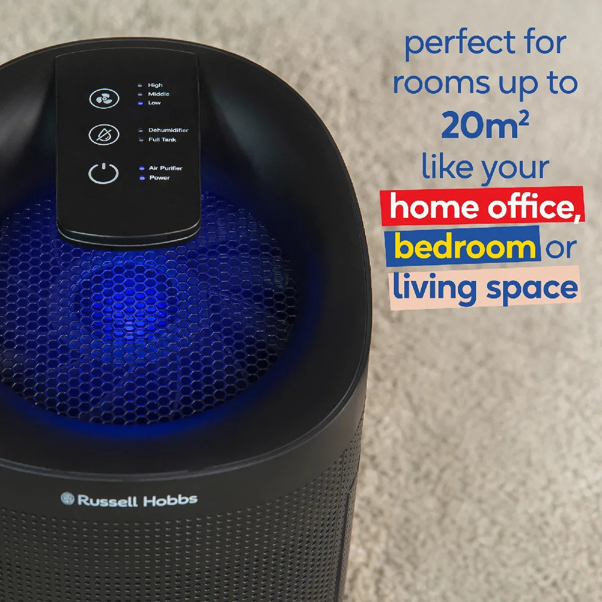 Russell Hobbs RHDH1101B Fresh Air Pro Compact Dehumidifier and Air Purifier, Ozone Free, 750ml/day, Black