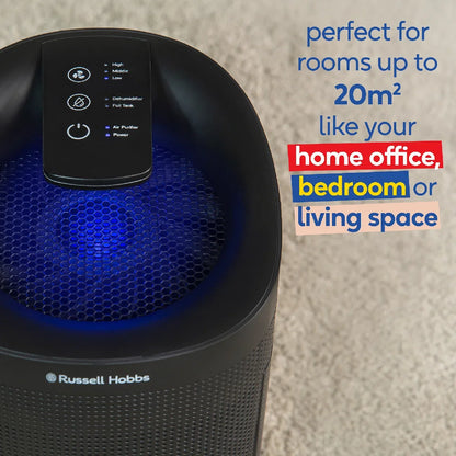 Russell Hobbs RHDH1101B Fresh Air Pro Compact Dehumidifier and Air Purifier, Ozone Free, 750ml/day, Black