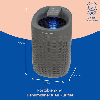 Russell Hobbs RHDH1101G Fresh Air Pro Compact Dehumidifier and Air Purifier, Ozone Free, 750ml/day, Grey