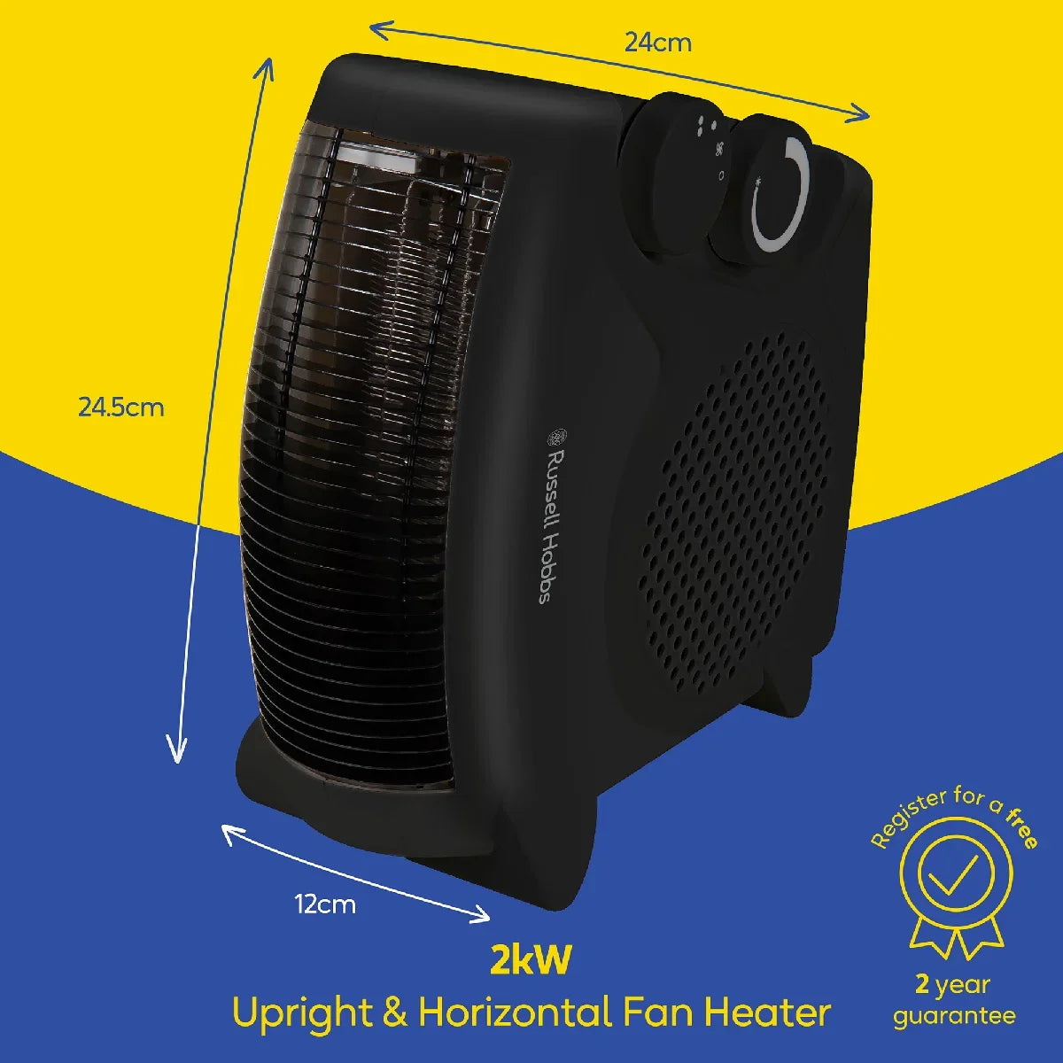 Russell Hobbs RHFH1005B 2kW Vertical/Horizontal Fan Heater in Black