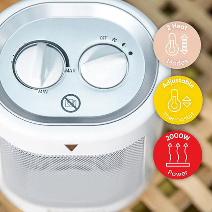 Russell Hobbs RHFH1008 2kW Oscillating Ceramic Heater in White and Grey