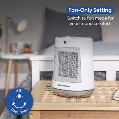 Russell Hobbs RHFH1008 2kW Oscillating Ceramic Heater in White and Grey