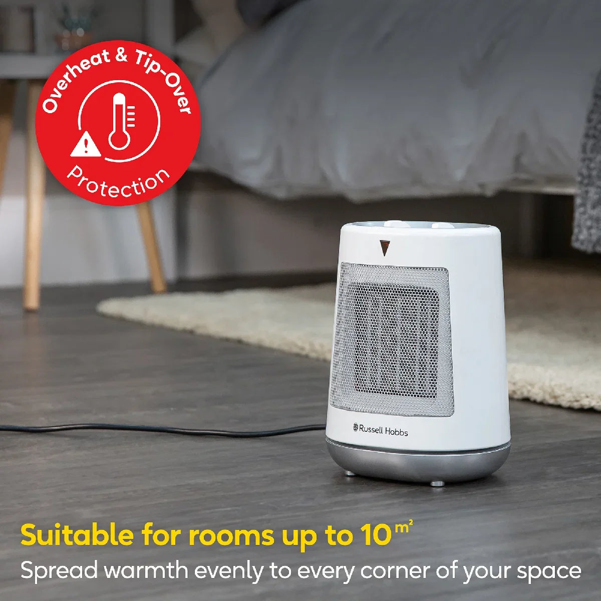 Russell Hobbs RHFH1008 2kW Oscillating Ceramic Heater in White and Grey