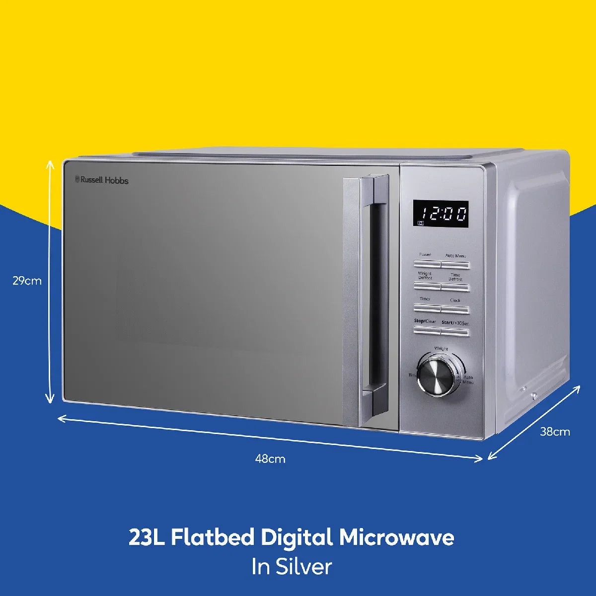 Russell Hobbs RHFM2365S, 23L Flatbed Digital Microwave in Silver
