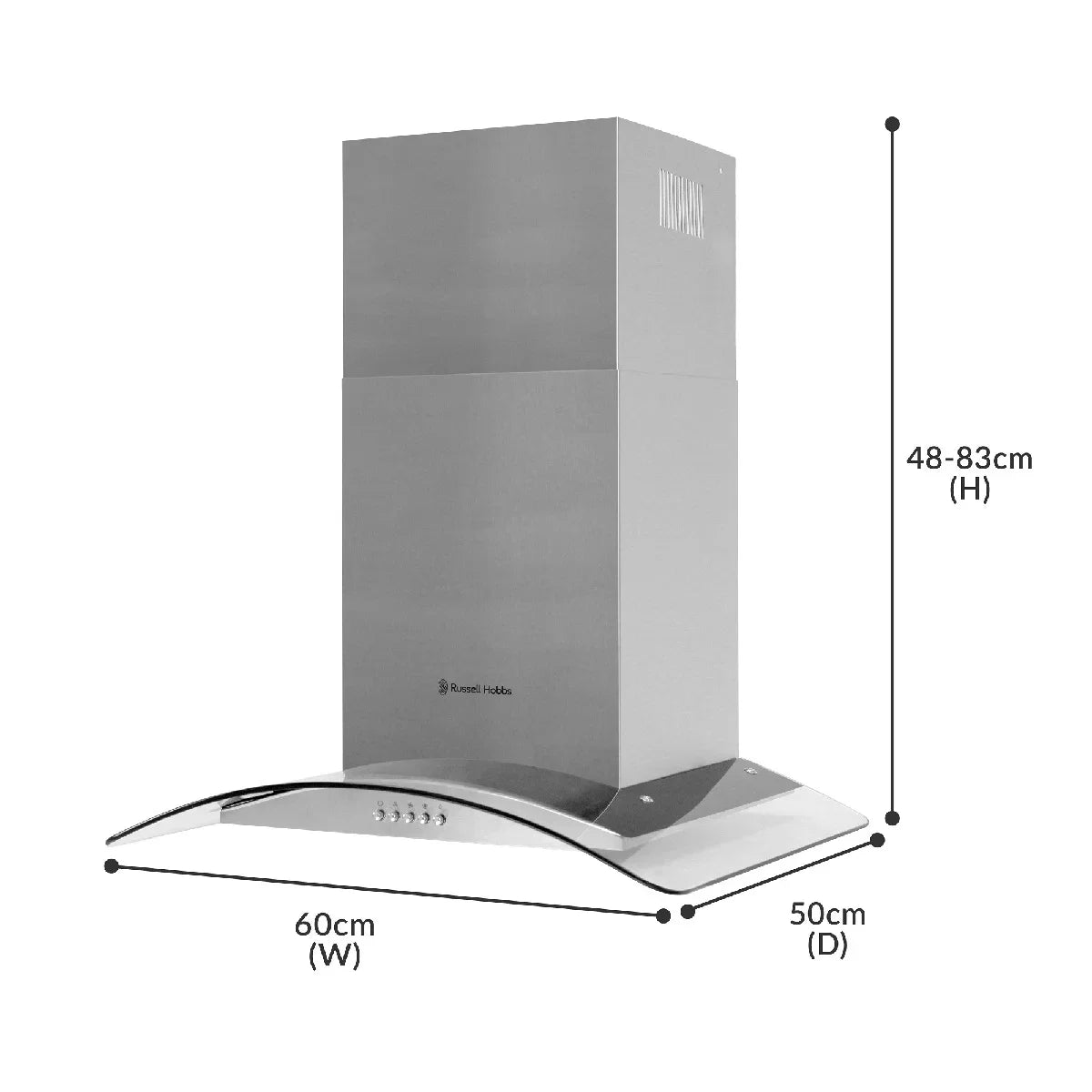 Russell Hobbs RHGCH601SS-M 60cm Wide Stainless Steel & Glass Chimney Cooker Hood
