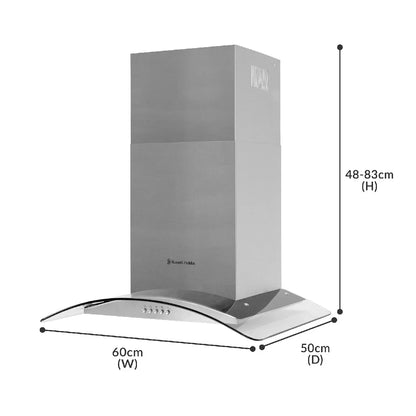 Russell Hobbs RHGCH601SS-M 60cm Wide Stainless Steel & Glass Chimney Cooker Hood