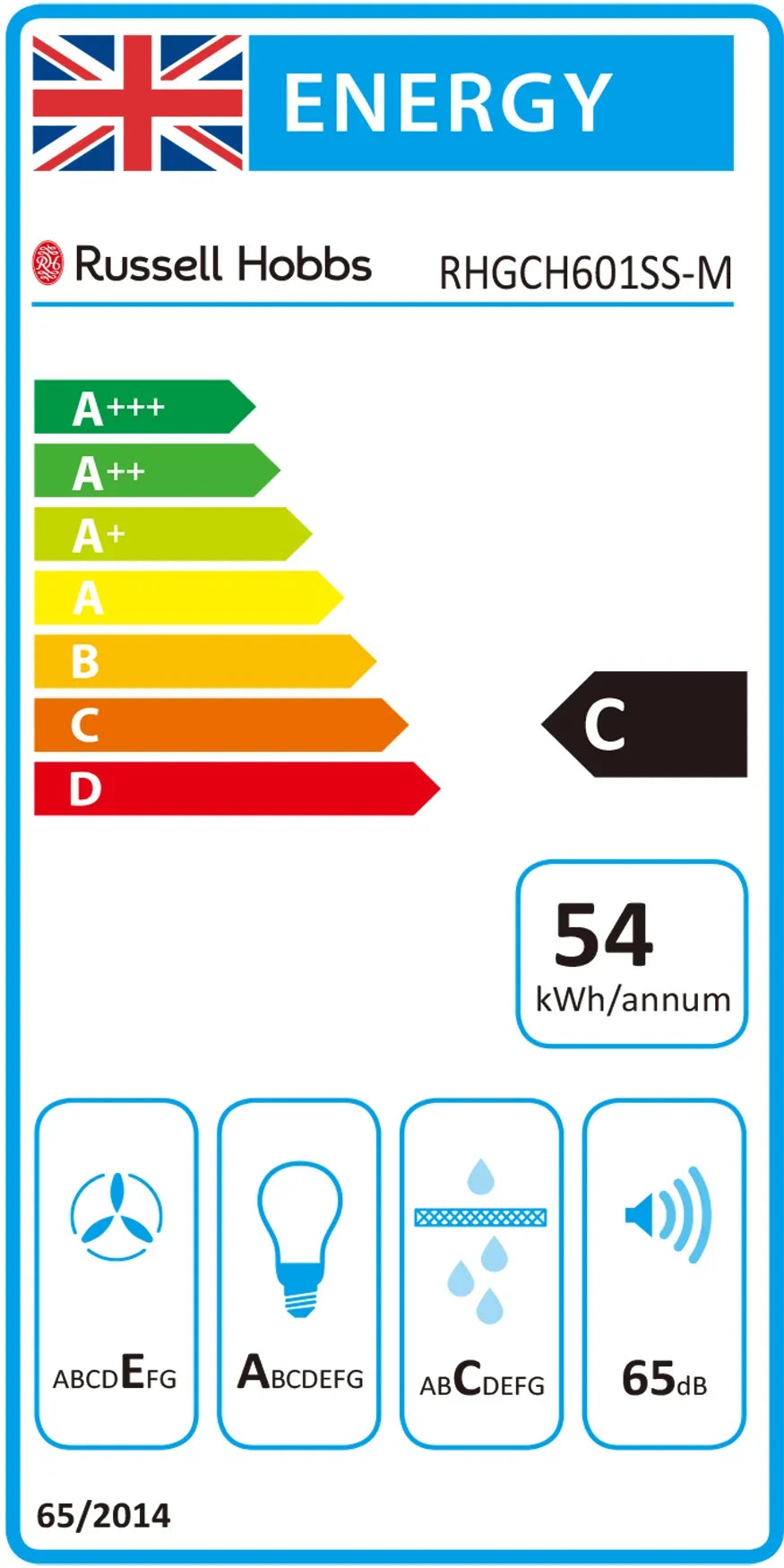 Russell Hobbs RHGCH601SS-M 60cm Wide Stainless Steel & Glass Chimney Cooker Hood