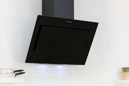 Russell Hobbs RHGCH902B-M 90cm Wide Angled Black Glass Chimney Cooker Hood