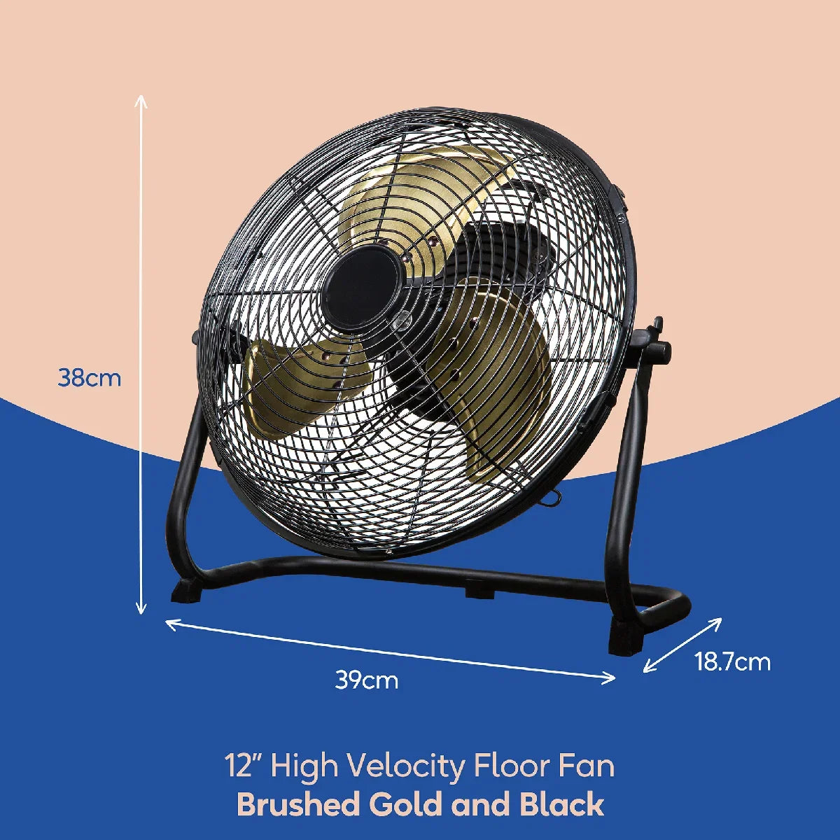 Russell Hobbs RHGF1221BG 12” High Velocity Floor Fan in Brushed Gold