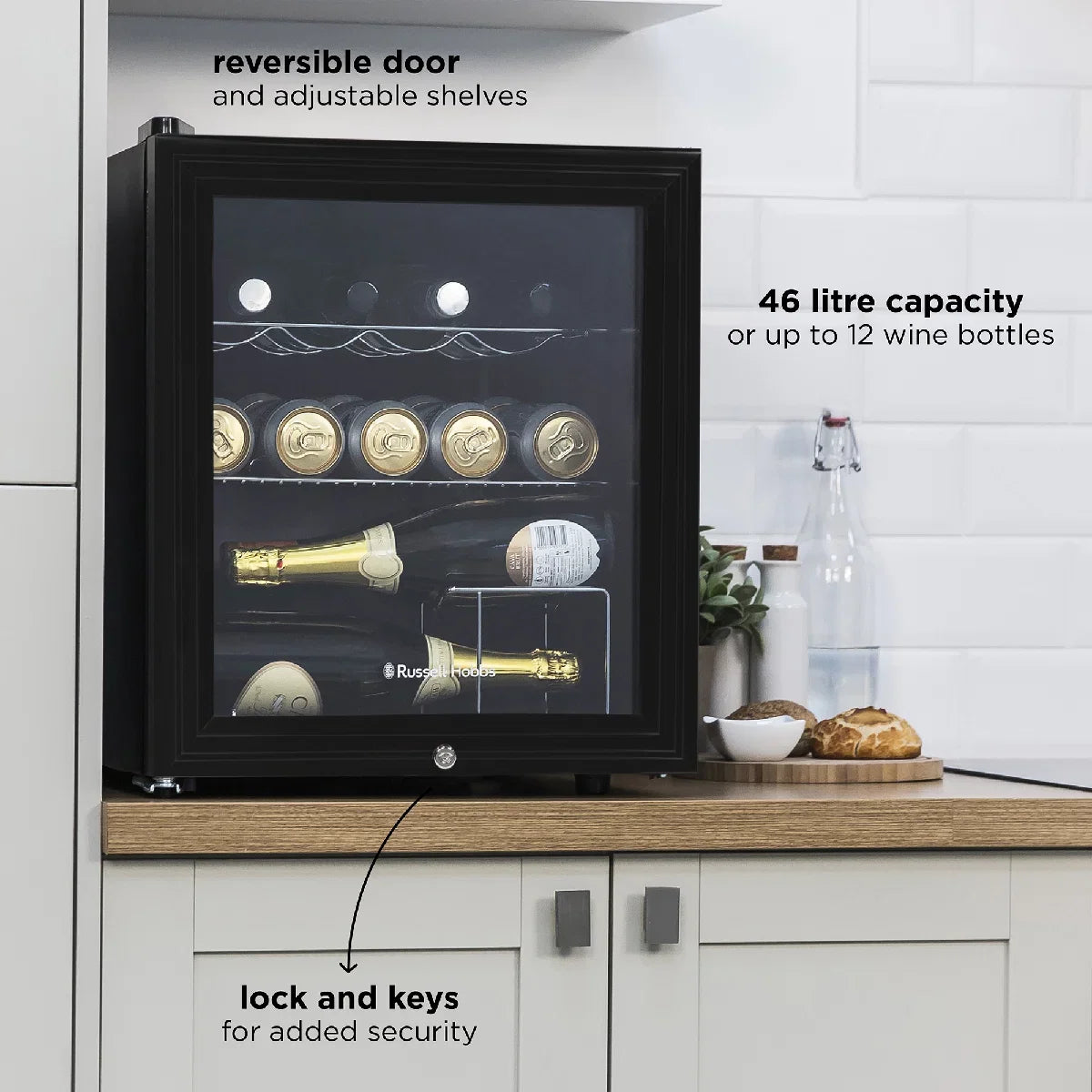 Russell Hobbs RHGWC1B-C-LCK 12 Bottle Lockable Wine Cooler in Black