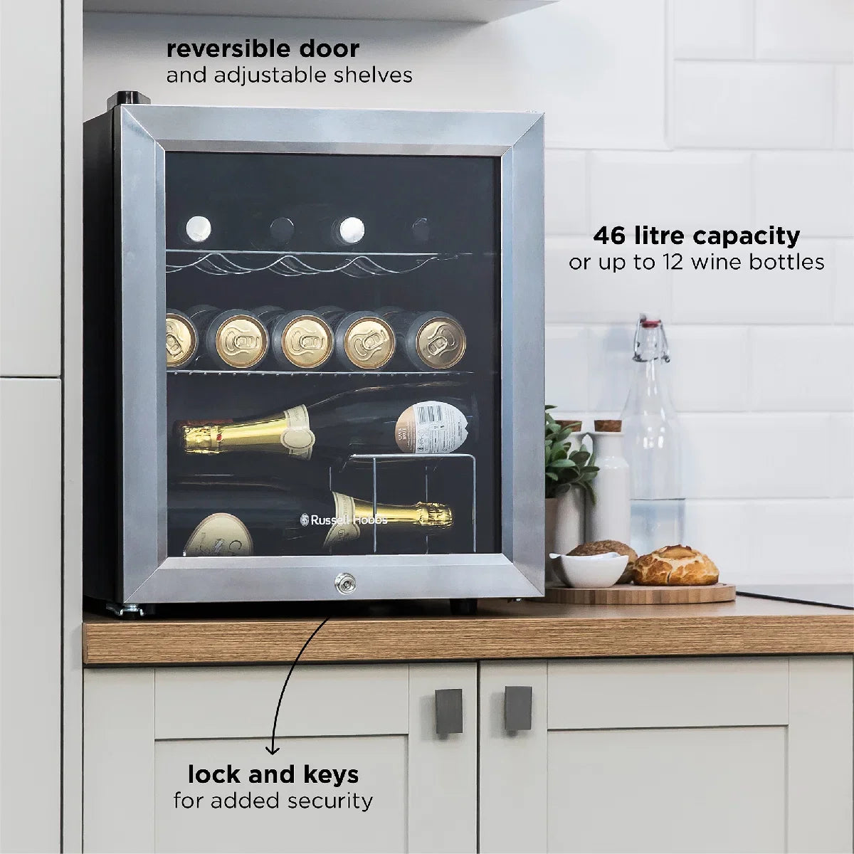 Russell Hobbs® RHGWC3SS-C-LCK 12 Bottle Lockable Wine Cooler in Stainless Steel