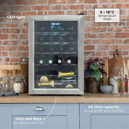 Russell Hobbs® RHGWC4SS-LCK 20 Bottle Lockable Wine Cooler in Stainless Steel