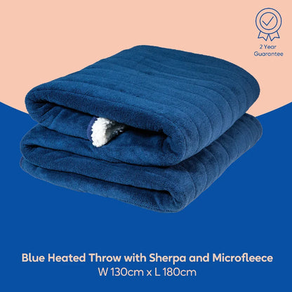 Russell Hobbs RHHT1003BLU Heated Throw W/Sherpa and Microfleece in Blue