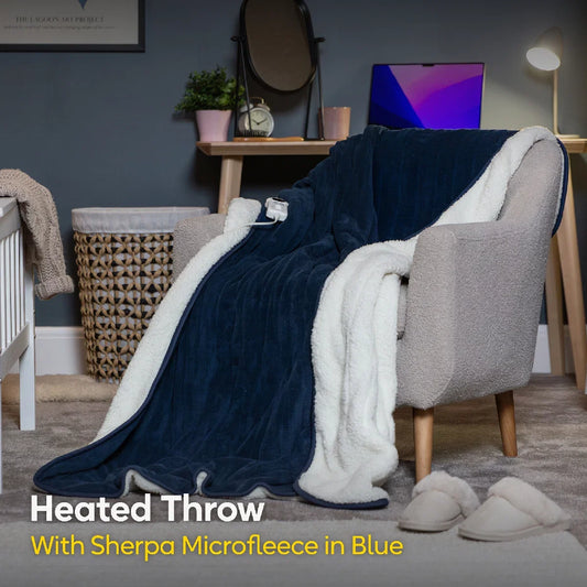 Russell Hobbs RHHT1003BLU Heated Throw W/Sherpa and Microfleece in Blue