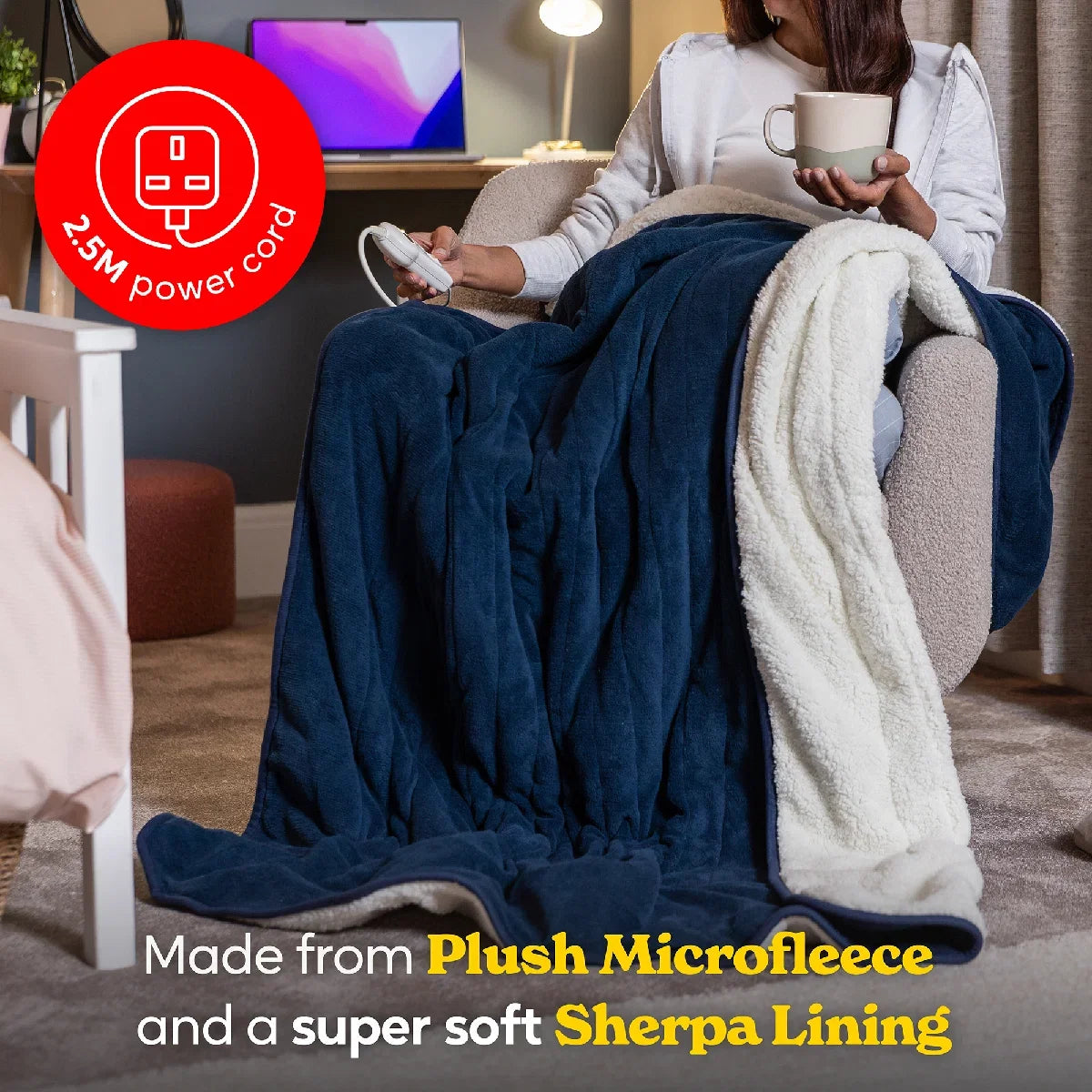 Russell Hobbs RHHT1003BLU Heated Throw W/Sherpa and Microfleece in Blue