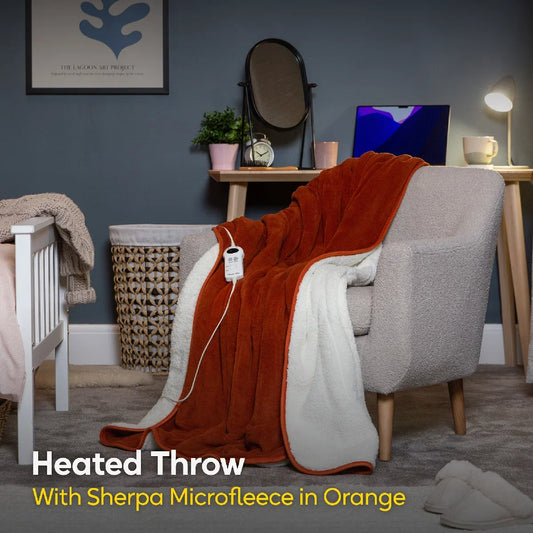 Russell Hobbs RHHT1003OR Heated Throw W/Sherpa and Microfleece in Orange