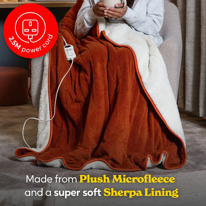Russell Hobbs RHHT1003OR Heated Throw W/Sherpa and Microfleece in Orange