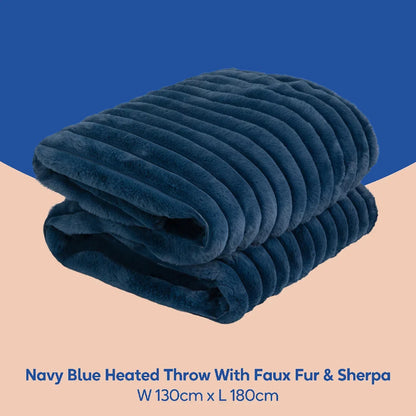 Russell Hobbs® RHHT1005BLU Heated Throw W/Faux Fur and Sherpa in Navy Blue