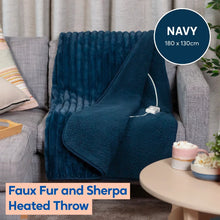 Russell Hobbs® RHHT1005BLU Heated Throw W/Faux Fur and Sherpa in Navy Blue