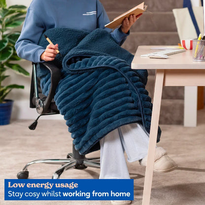 Russell Hobbs® RHHT1005BLU Heated Throw W/Faux Fur and Sherpa in Navy Blue