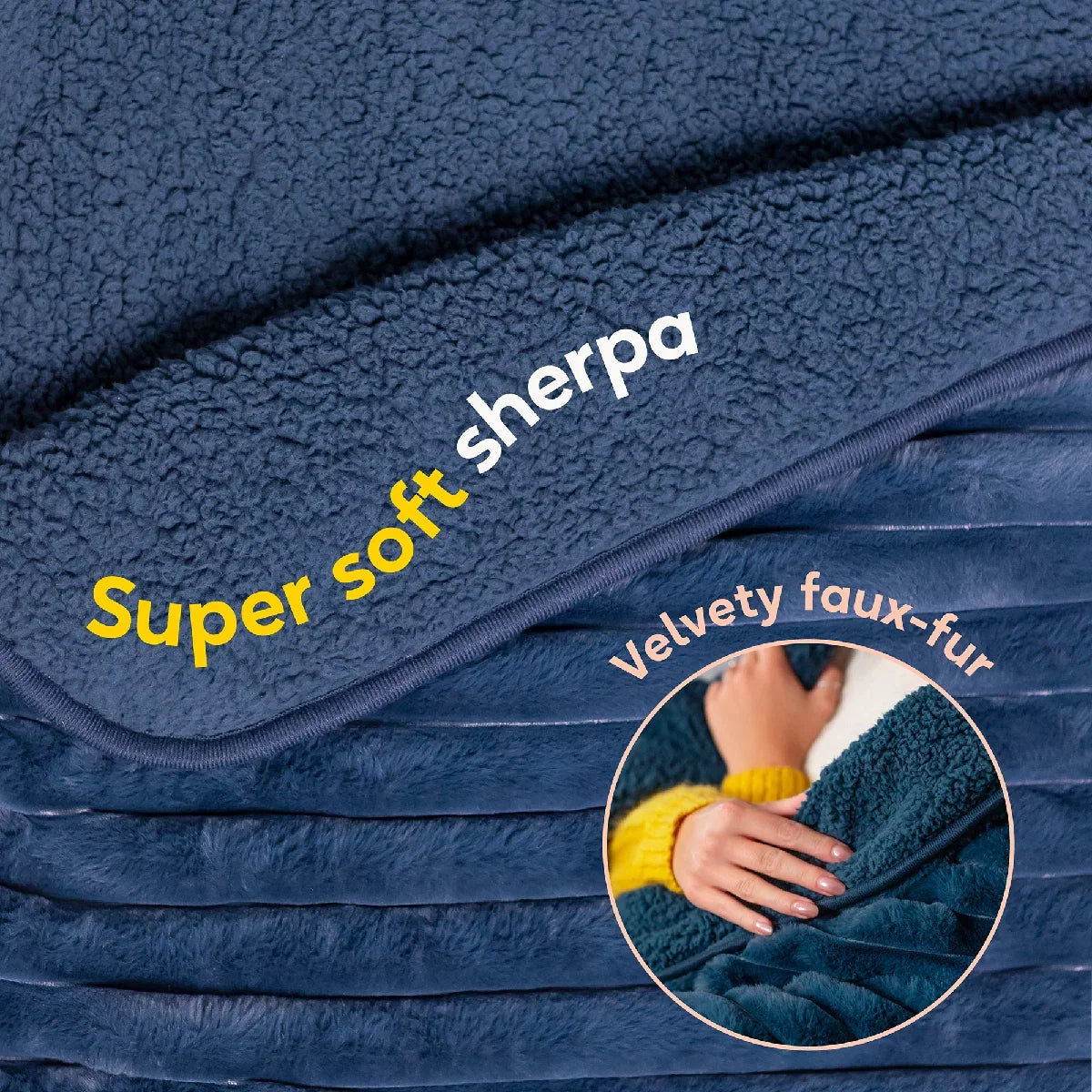 Russell Hobbs® RHHT1005BLU Heated Throw W/Faux Fur and Sherpa in Navy Blue