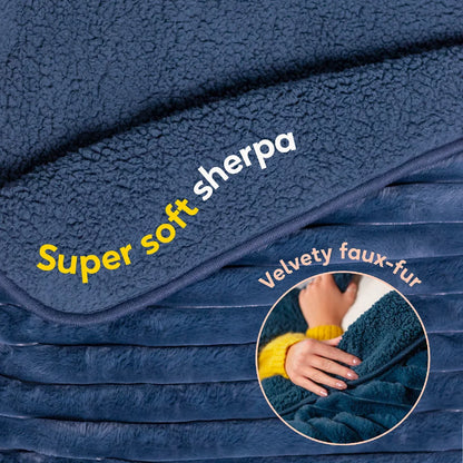 Russell Hobbs® RHHT1005BLU Heated Throw W/Faux Fur and Sherpa in Navy Blue