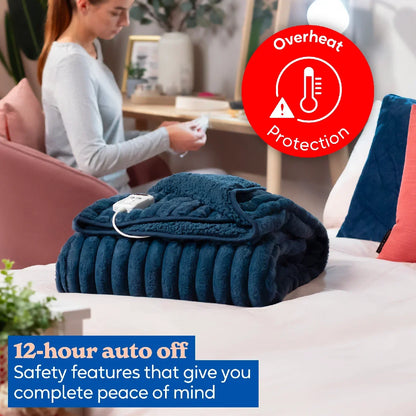 Russell Hobbs® RHHT1005BLU Heated Throw W/Faux Fur and Sherpa in Navy Blue