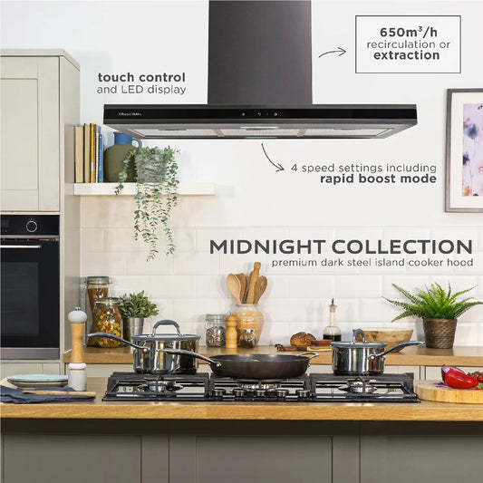 Russell Hobbs RHICH904DB Midnight Collection 90cm Island Cooker Hood
