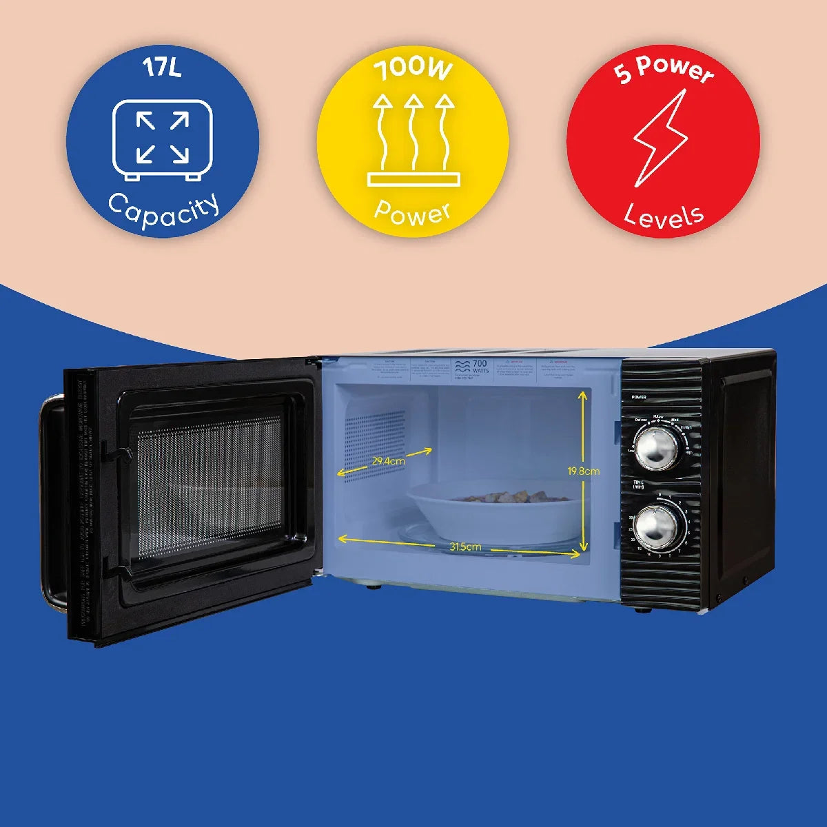 Russell Hobbs RHM1731B 17L Inspire Manual Microwave, Black
