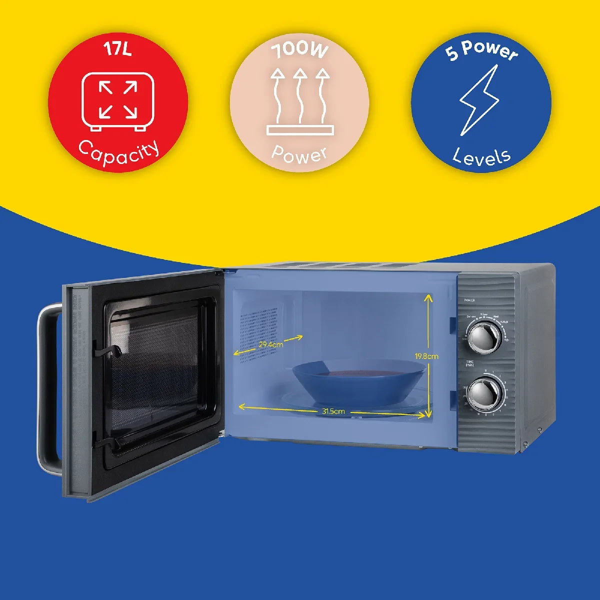 Russell Hobbs RHM1731G 17L Inspire Manual Microwave, Grey