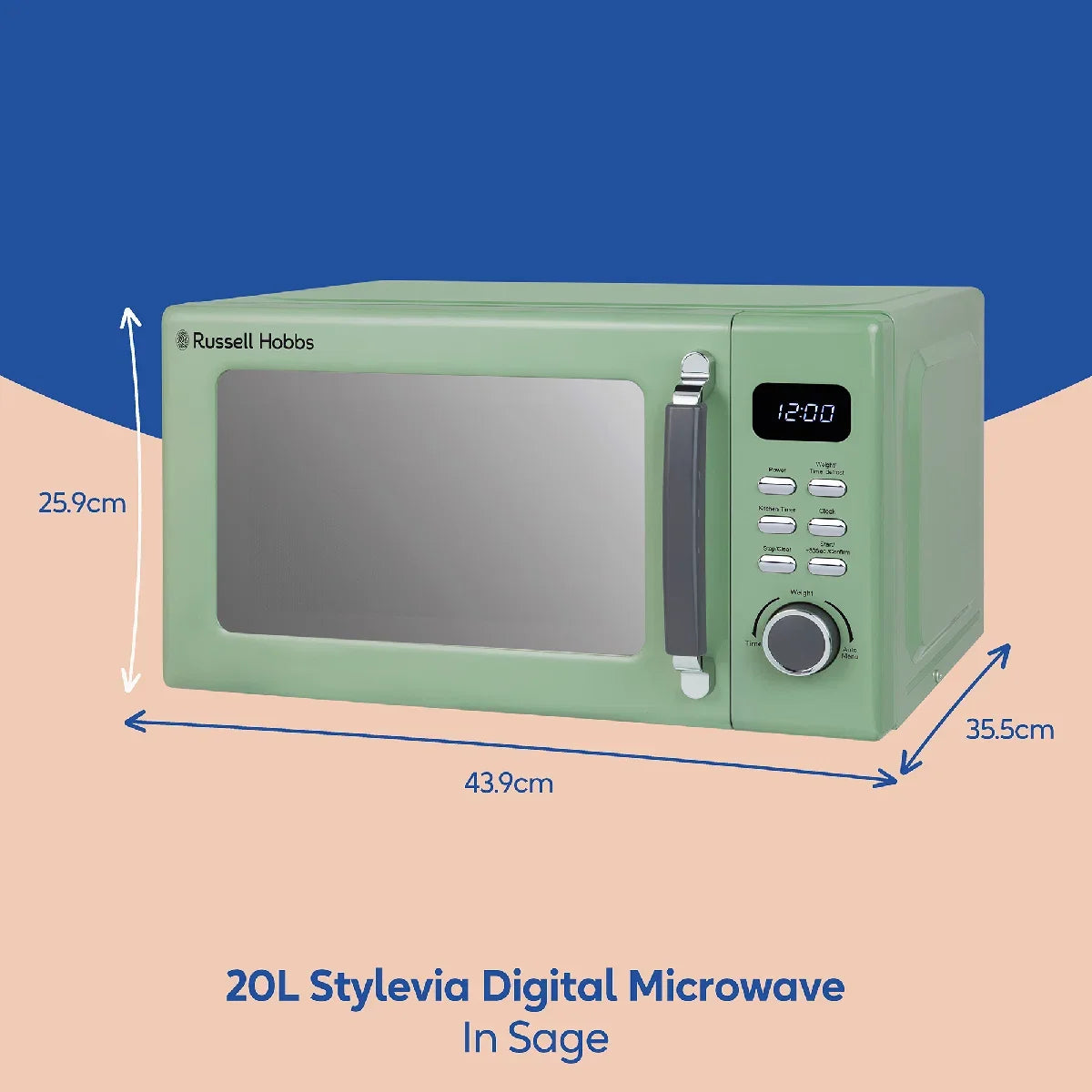 Russell Hobbs® RHM2026SG, Stylevia 20L Digital Microwave in Sage Green