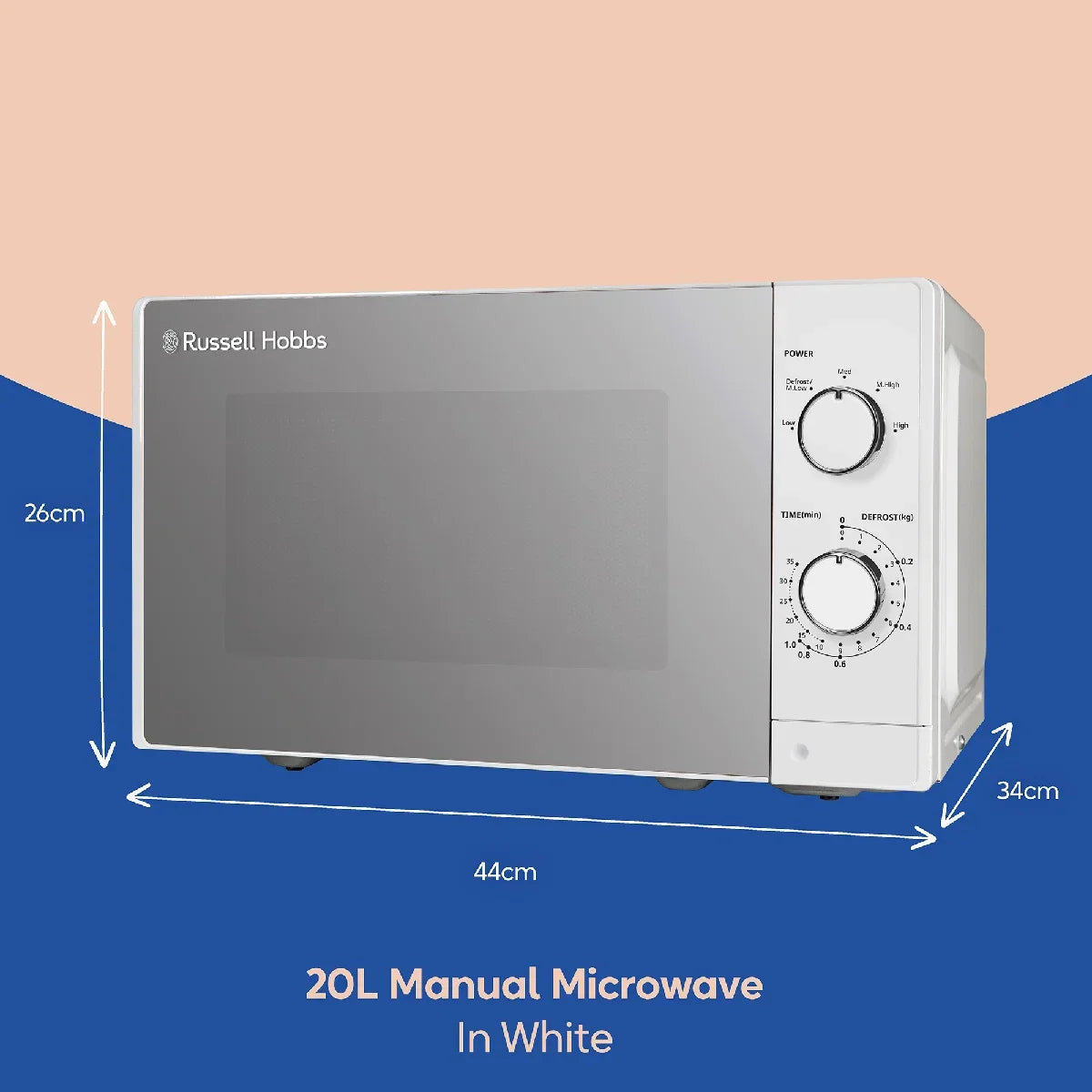 Russell Hobbs® RHM2027, 20L 800W Manual Microwave in White