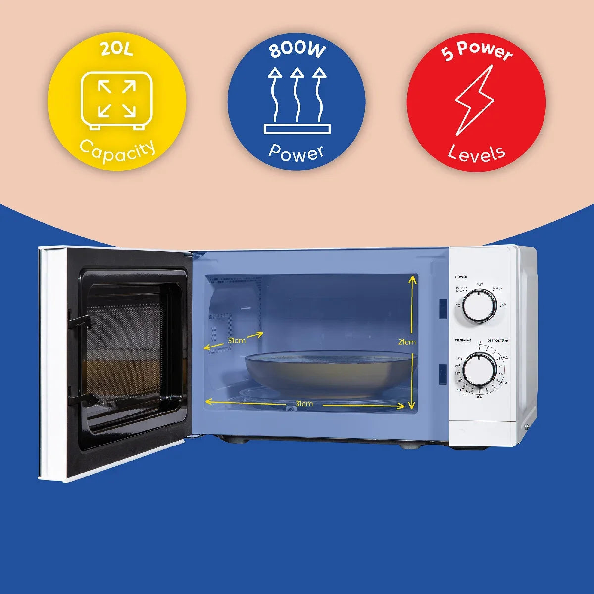 Russell Hobbs® RHM2027, 20L 800W Manual Microwave in White