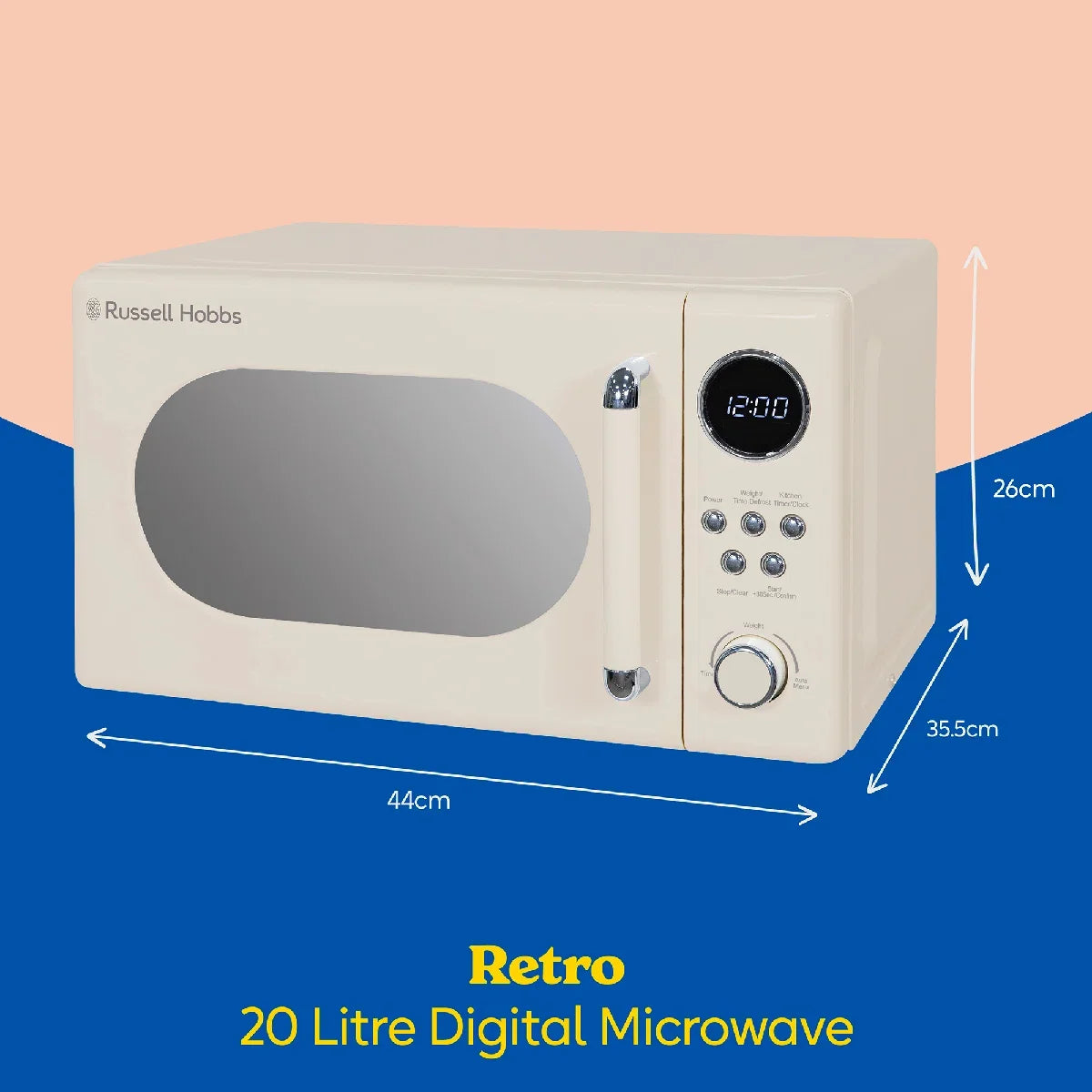 Russell Hobbs RHM2044C Retro Solo Digital Microwave 20L, Cream