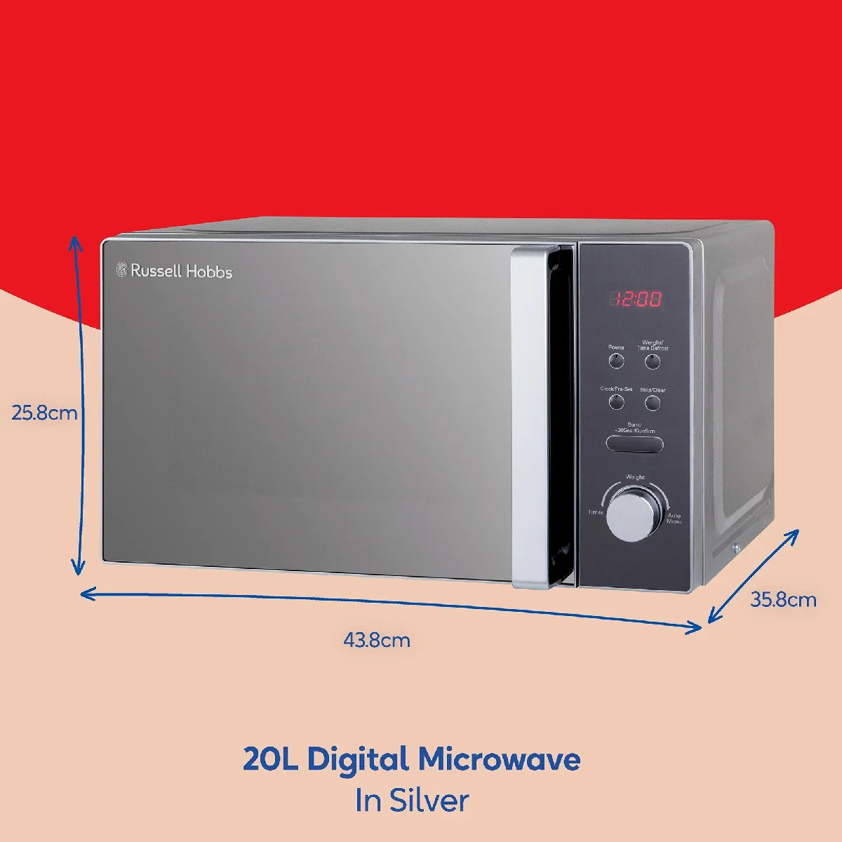 Russell Hobbs RHM2076S 20 Litre Digital 800w Microwave, Silver