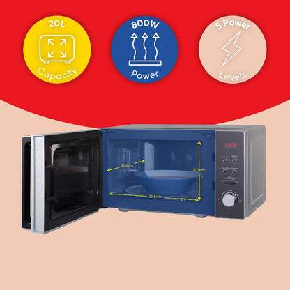 Russell Hobbs RHM2076S 20 Litre Digital 800w Microwave, Silver