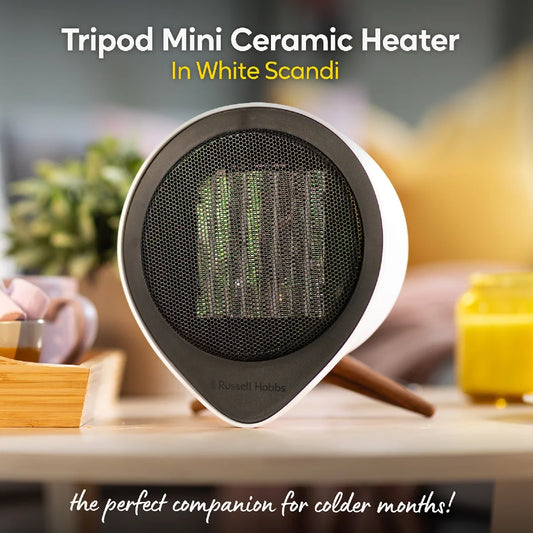 Russell Hobbs RHMCH1009-SCA 1.5kw Tripod Mini Ceramic Heater in White Scandi