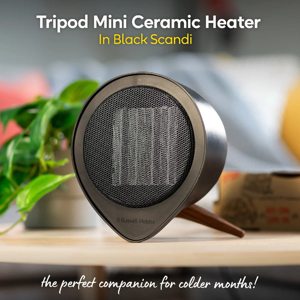 Russell Hobbs RHMCH1009B-SCA 1.5kw Tripod Mini Ceramic Heater in Black Scandi