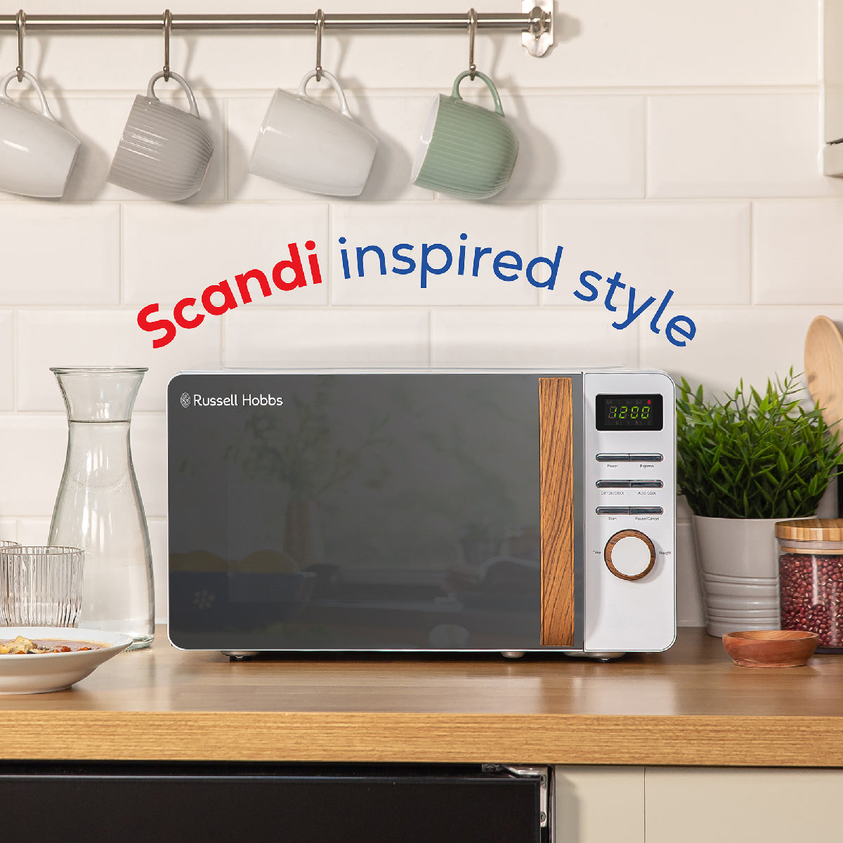 Russell Hobbs RHMD714-MN Scandi Compact Digital Microwave 17L, White