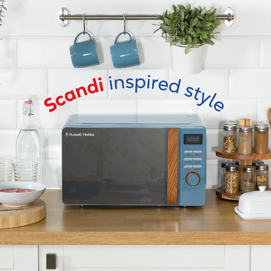 Russell Hobbs RHMD714BL-MN Scandi Compact Digital Microwave 17L, Blue