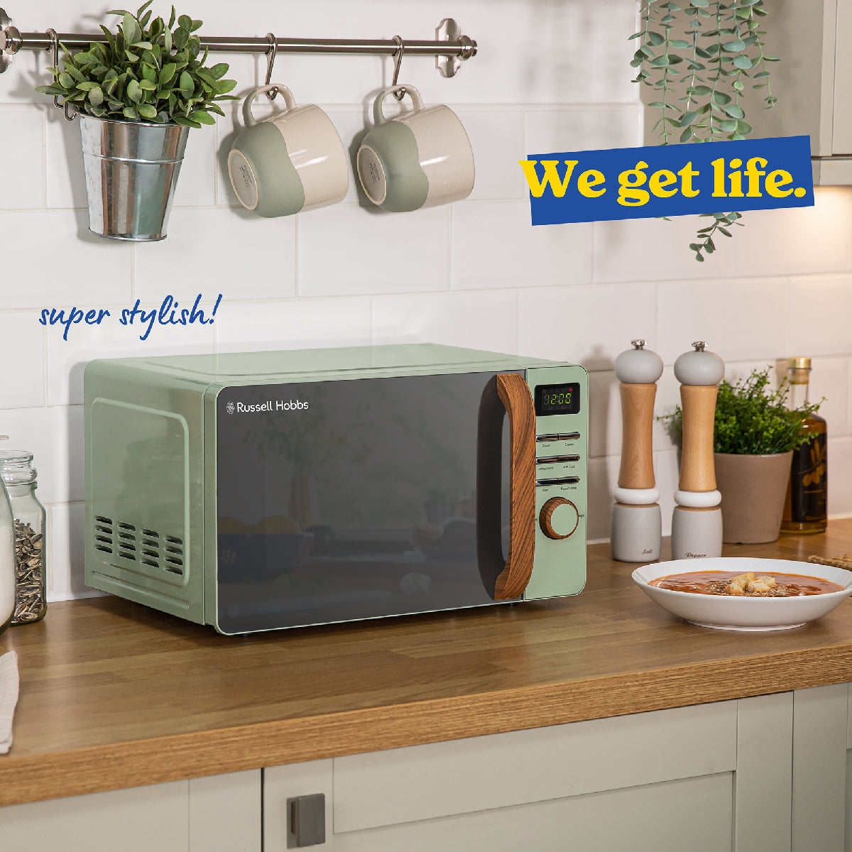 Russell Hobbs RHMD714MG-MN Scandi Compact Digital Microwave 17L, Matt Green