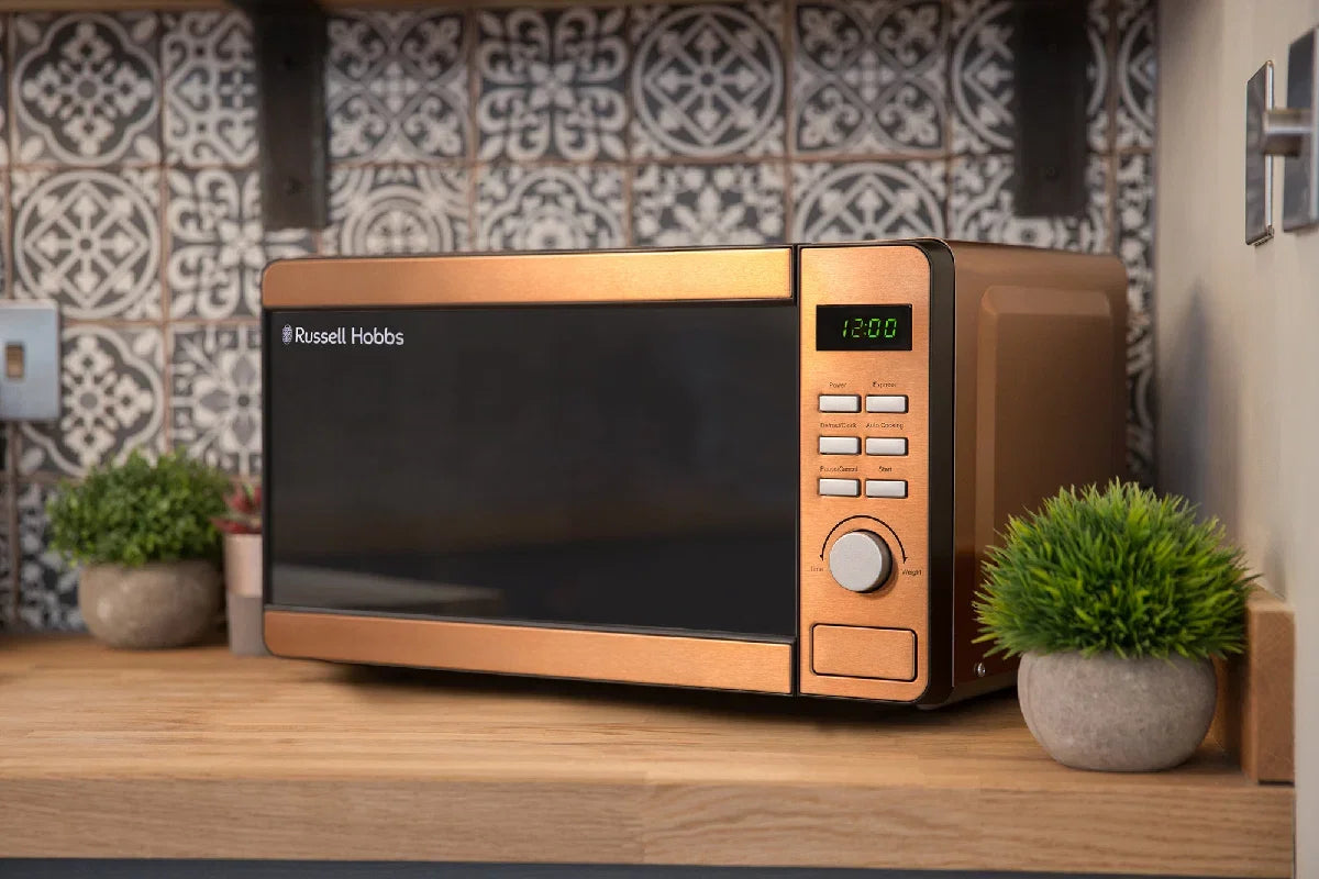 Russell Hobbs® RHMD804CP-N, 17L 800W Digital Microwave in Stainless Steel with Copper Effect