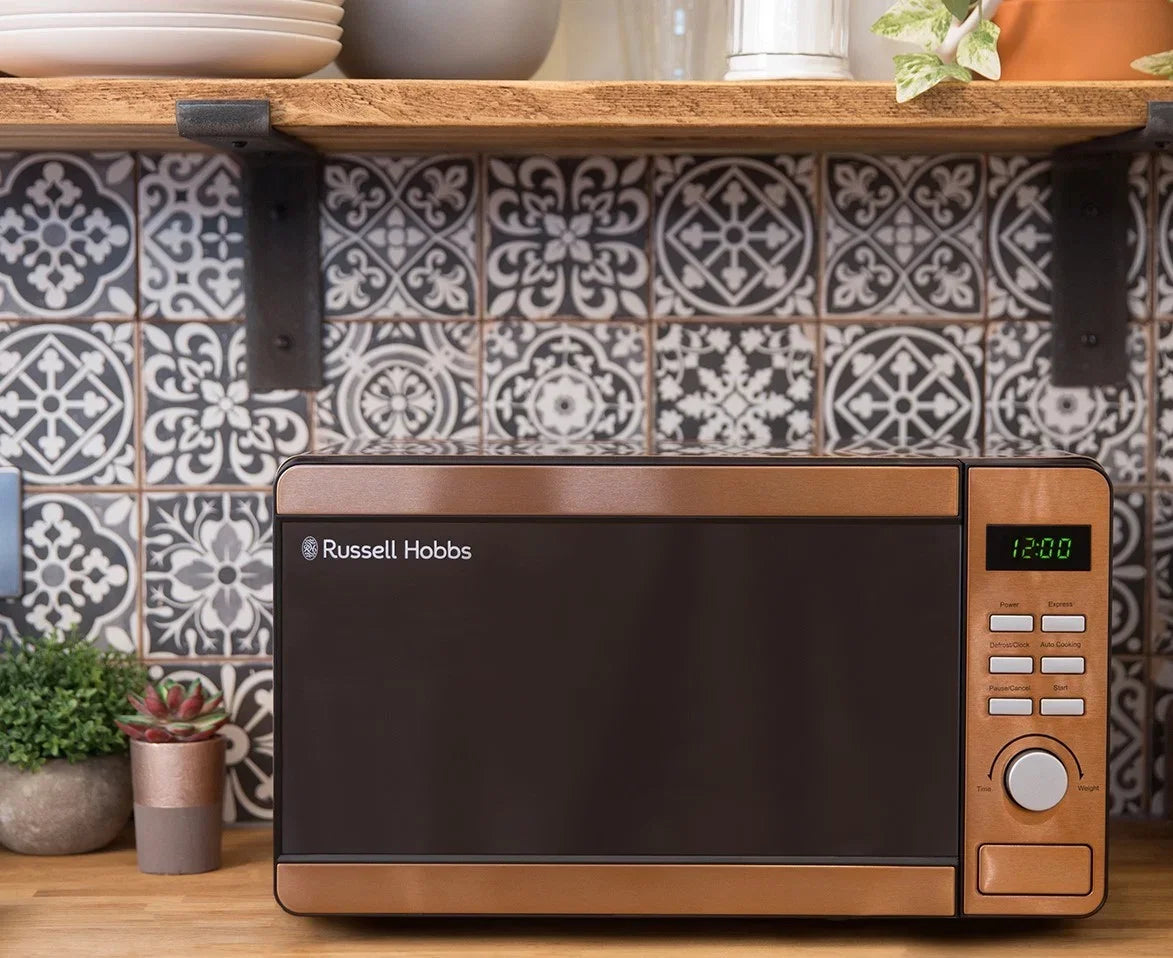 Russell Hobbs® RHMD804CP-N, 17L 800W Digital Microwave in Stainless Steel with Copper Effect