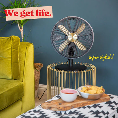 Russell Hobbs RHMDF1201BG Metal Desk Fan in Brushed Gold and Black