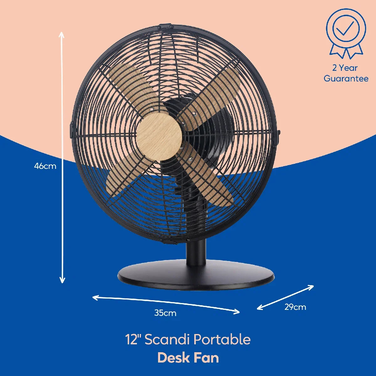 Russell Hobbs RHMDF1201WDB 12" Black Scandi Style Desk Fan